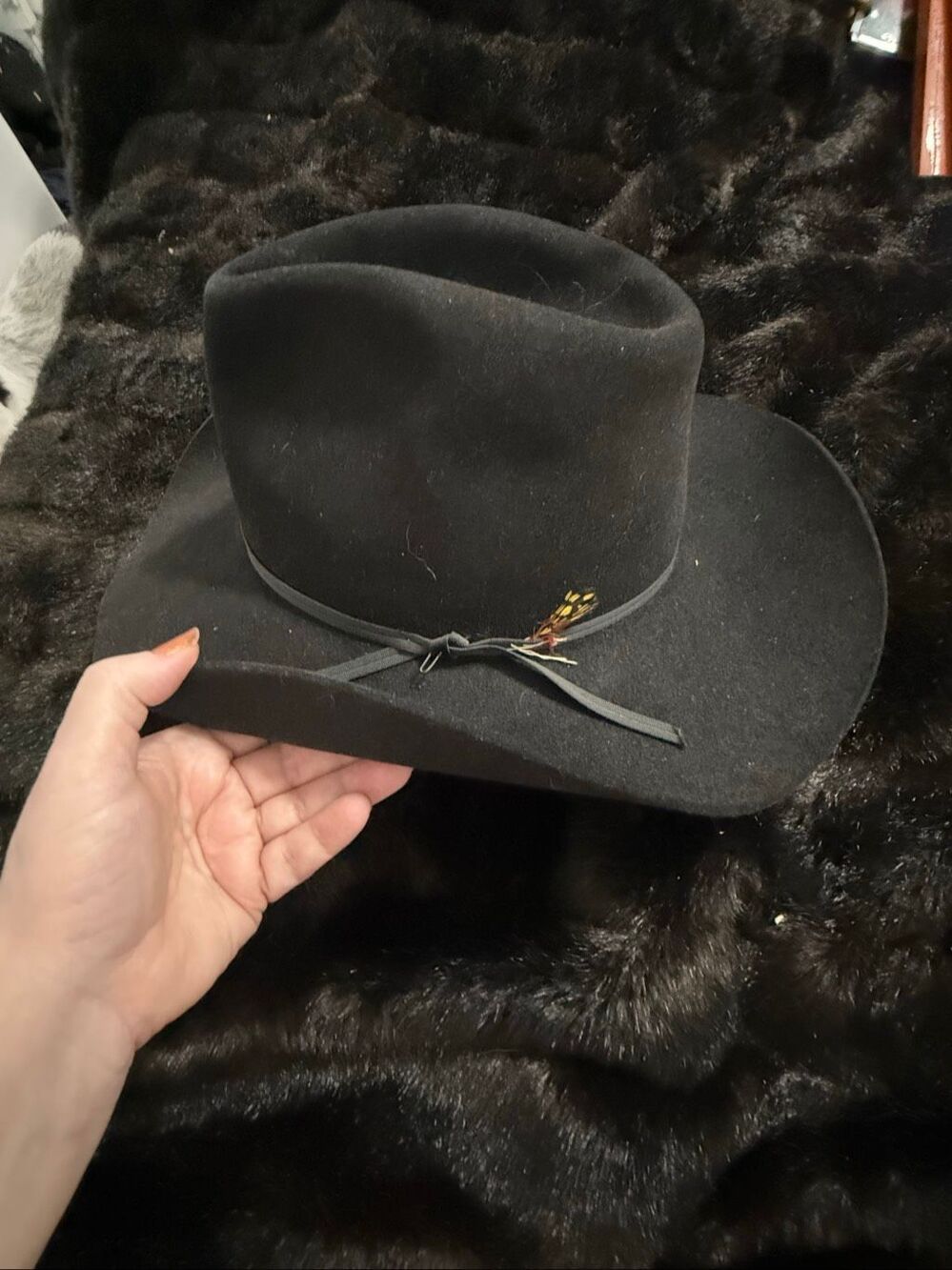 Resistol Black Fur Felt Cowboy Hat 6 7/8 Oval Long Buckle